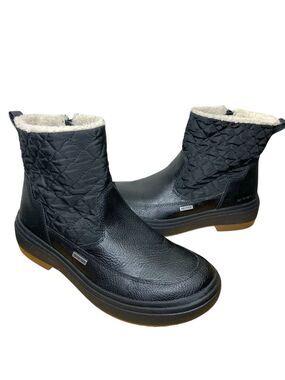 Merrell Black Winter Boots Waterproof Quilted Nylon Fleece Lined Sz 6 Side Zip